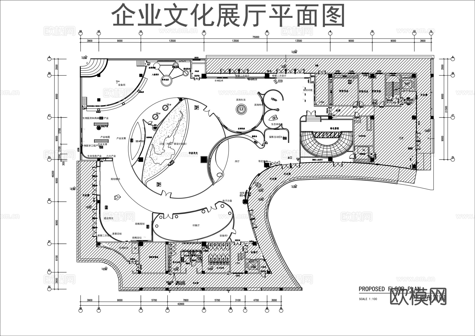 企业展厅平面图cad施工图