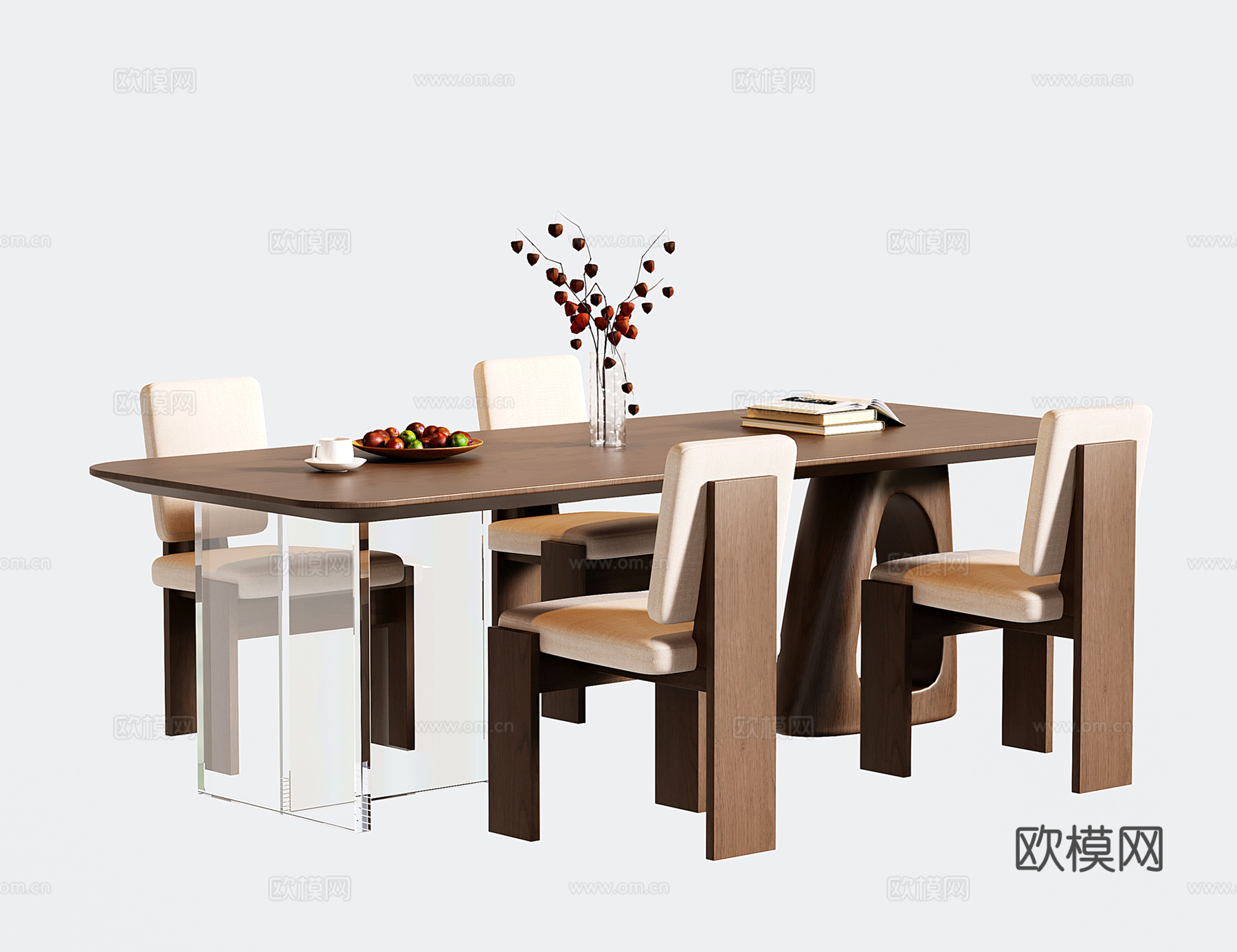 宋氏餐桌椅 长方形餐桌 新中式餐椅su模型