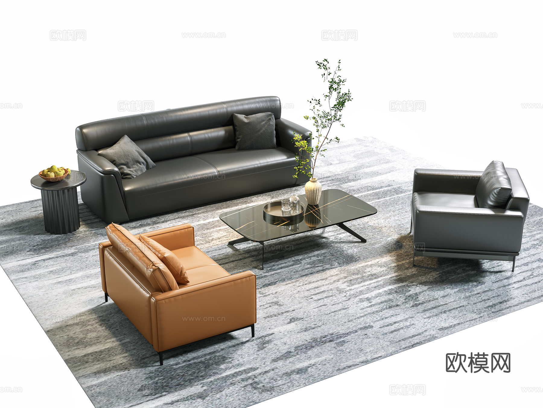 现代办公沙发茶几组合 商务沙发 事业单位沙发su模型