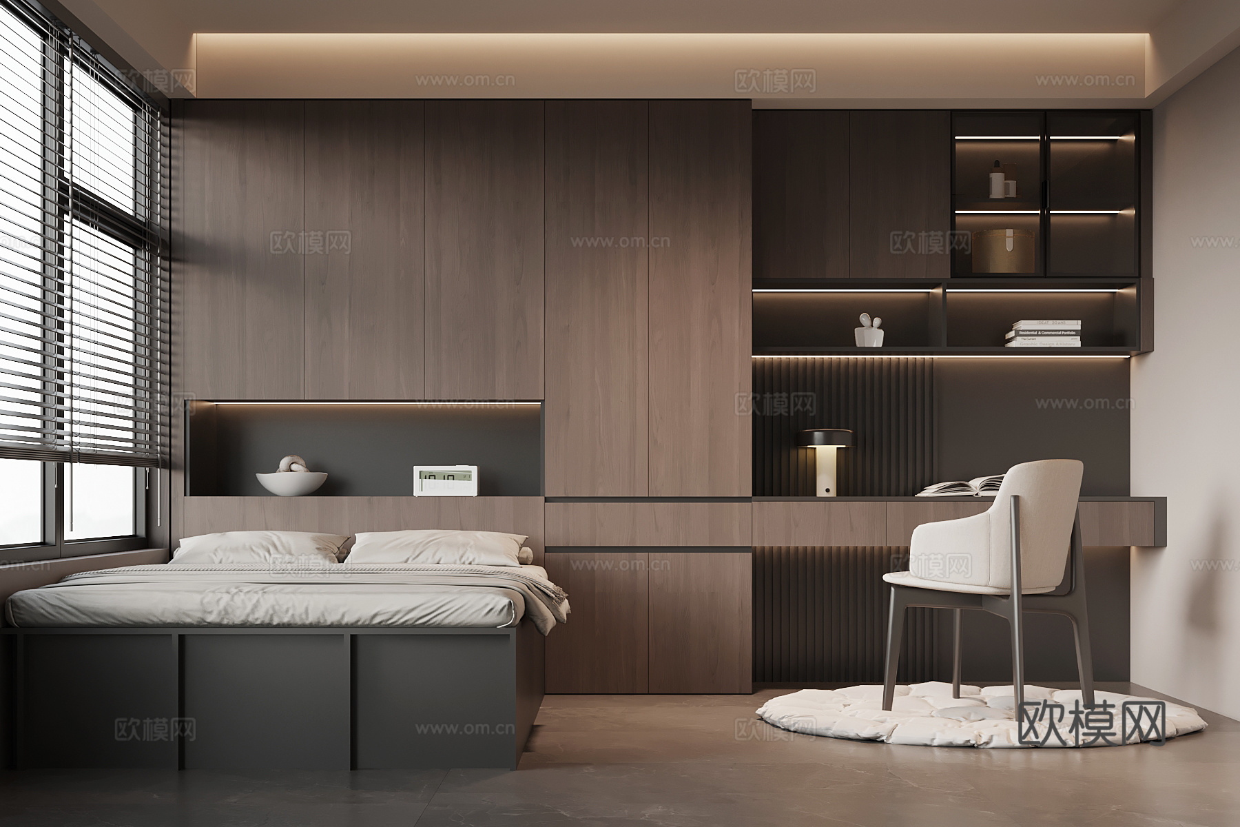 现代意式榻榻米 卧室衣柜 书桌椅su模型