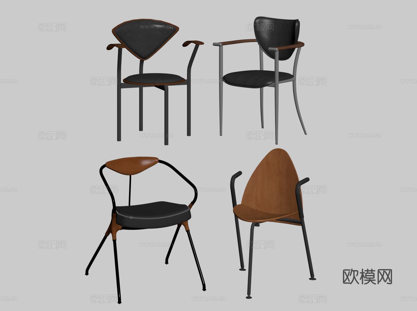 中古单椅 不锈钢餐椅 写字椅su模型