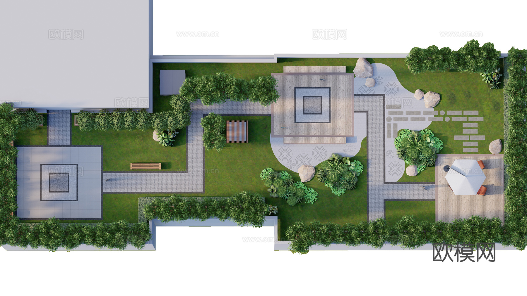 现代屋顶花园 露台花园 花园平台 屋顶花园 花园su模型