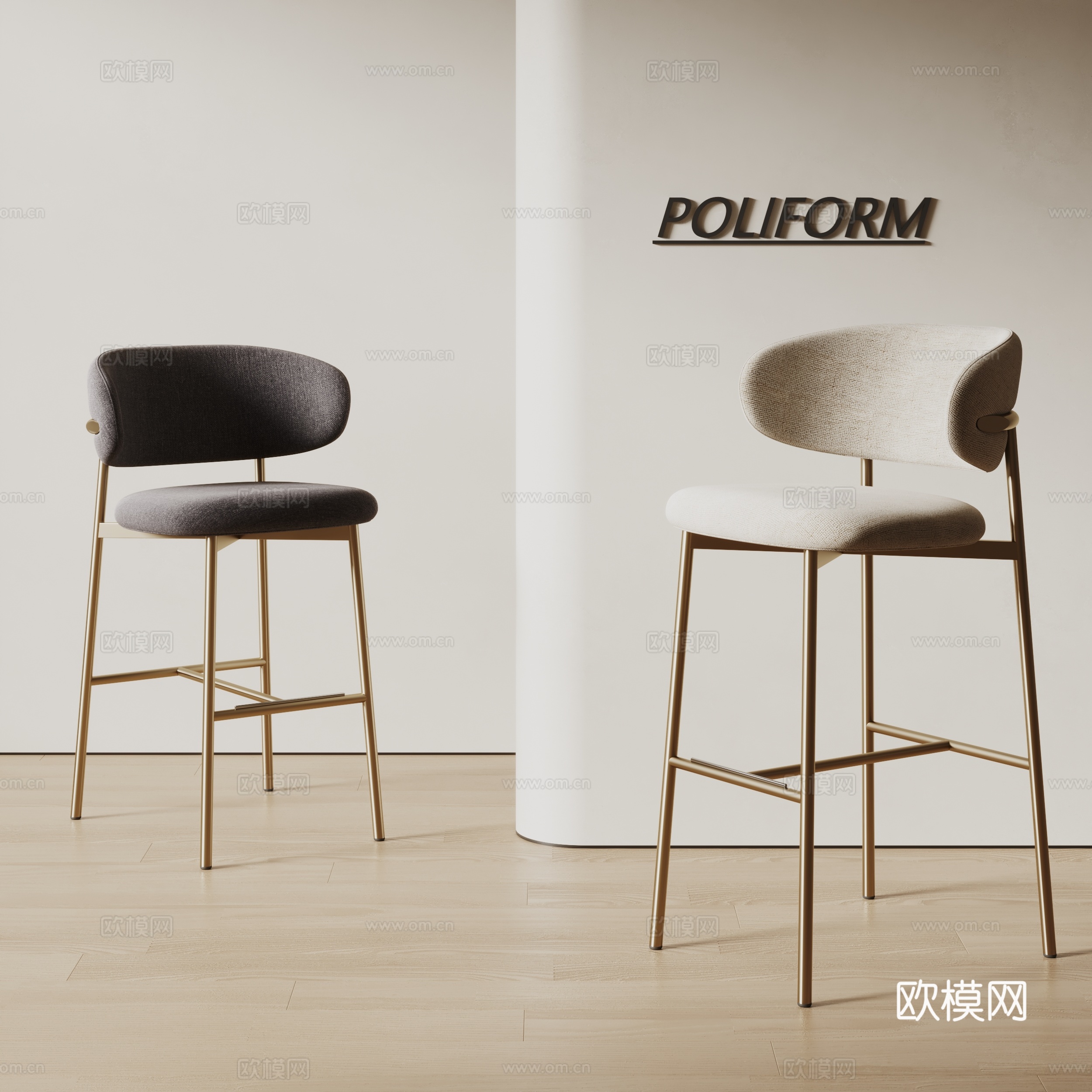 poliform现代餐椅 吧椅 布艺餐椅 咖啡椅su模型