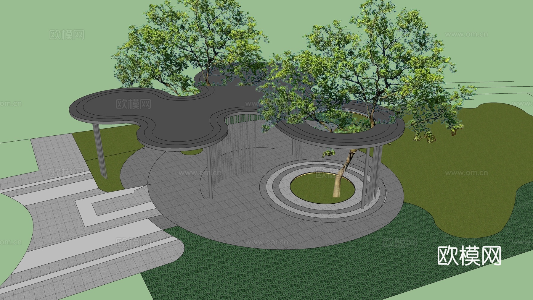 现代景观廊架 小区廊架su模型下载（渲染图2）