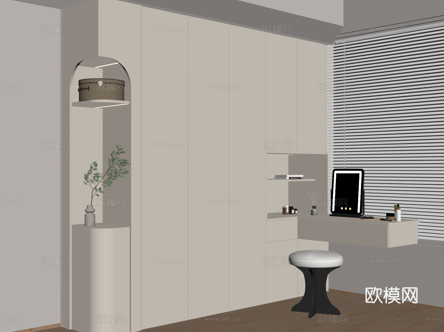 现代衣柜 梳妆台 带桌衣柜su模型