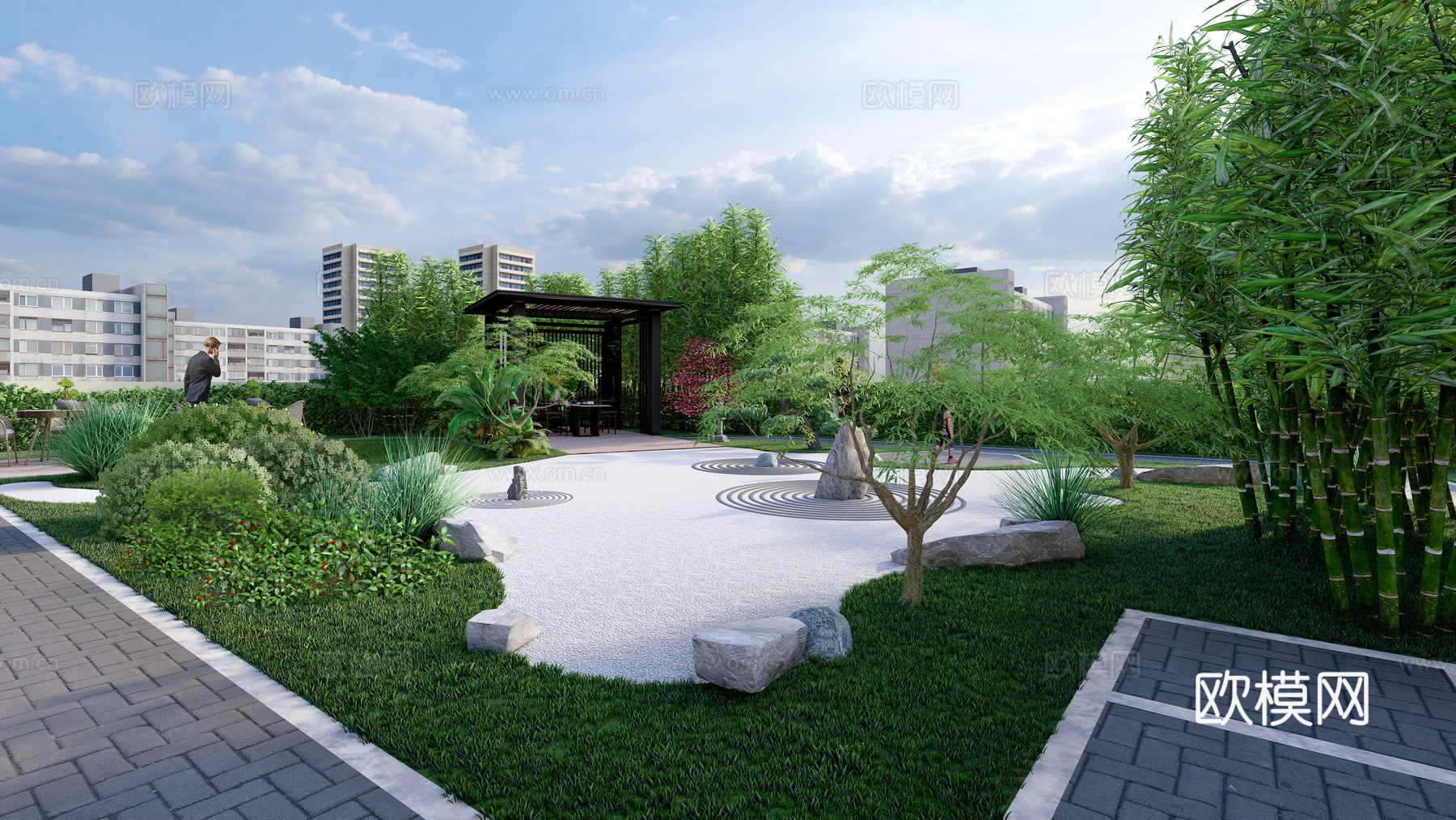 新中式屋顶花园 露台花园 花园平台 屋顶花园 花园su模型