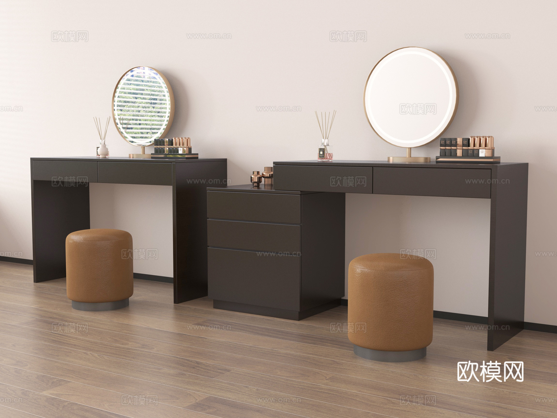 现代梳妆台 化妆台 化妆镜 化妆凳su模型