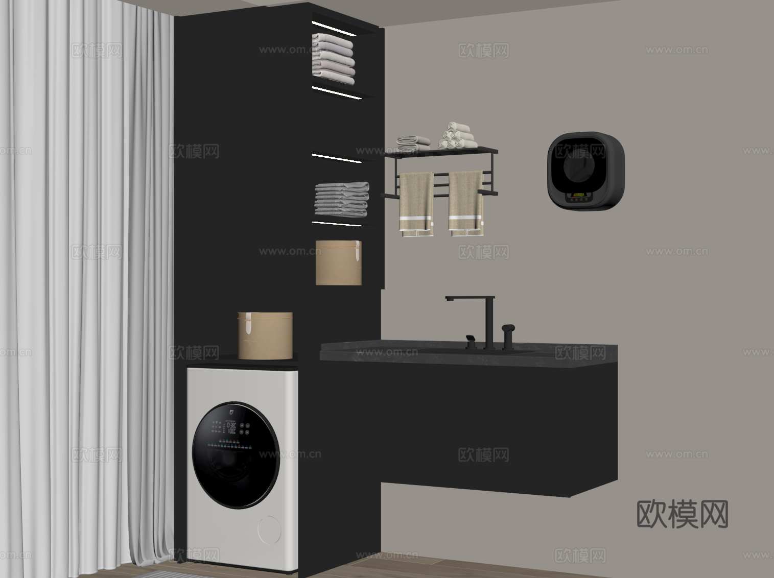 现代洗衣机柜 阳台柜su模型