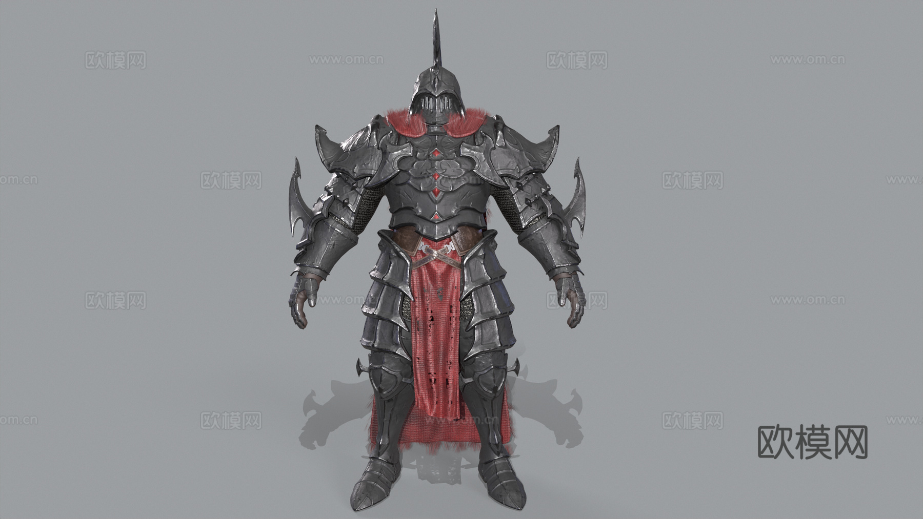 黑暗幻想风格的重装骑士 盔甲 铠甲 战甲 骑士战甲 游戏角色3d模型下载（渲染图1）