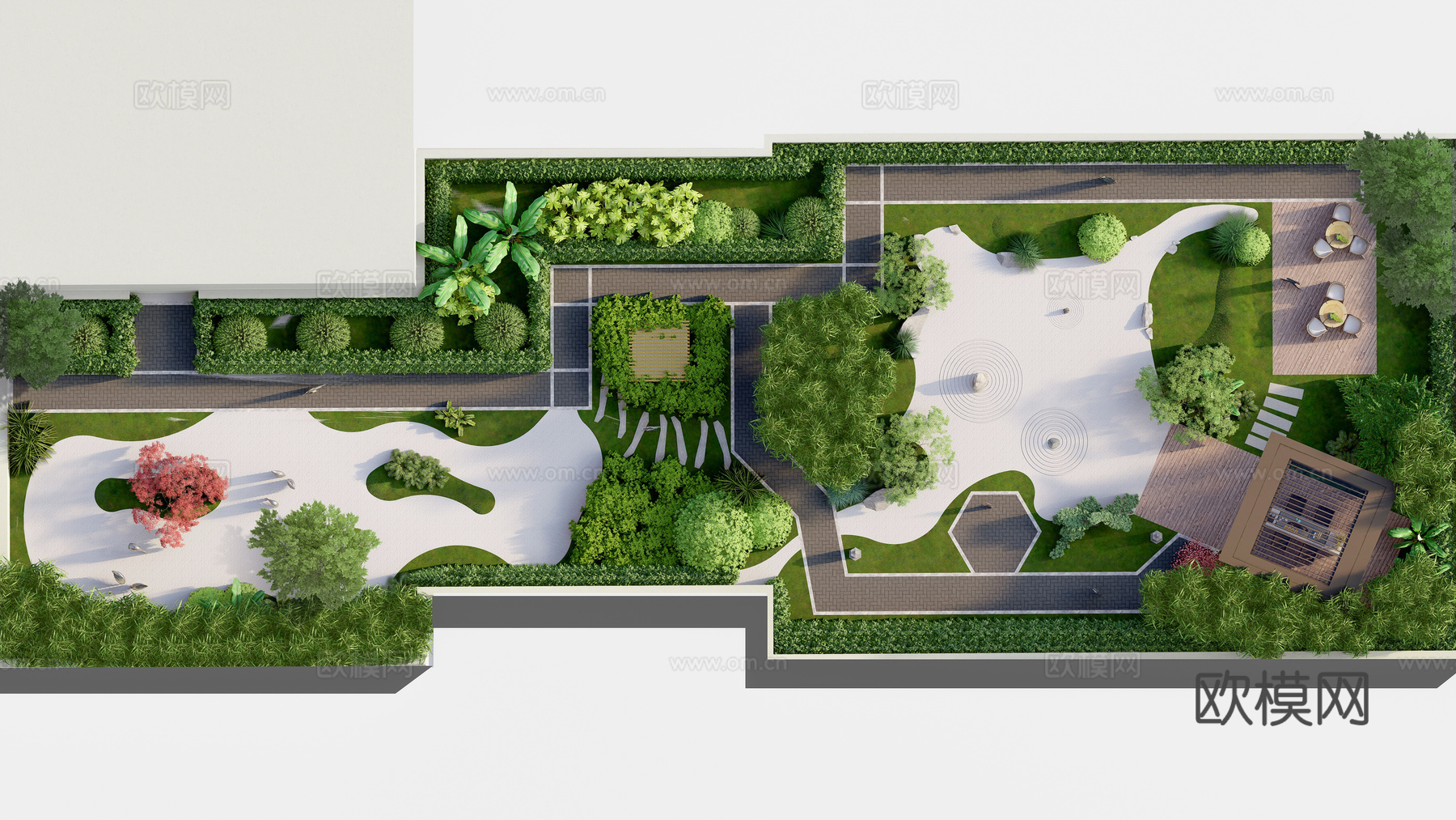 新中式屋顶花园 露台花园 花园平台 屋顶花园 花园su模型