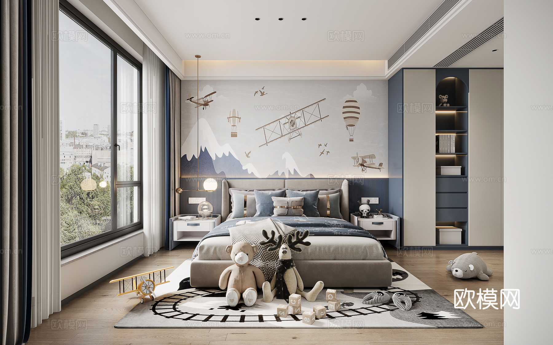 现代简约男孩房3d模型