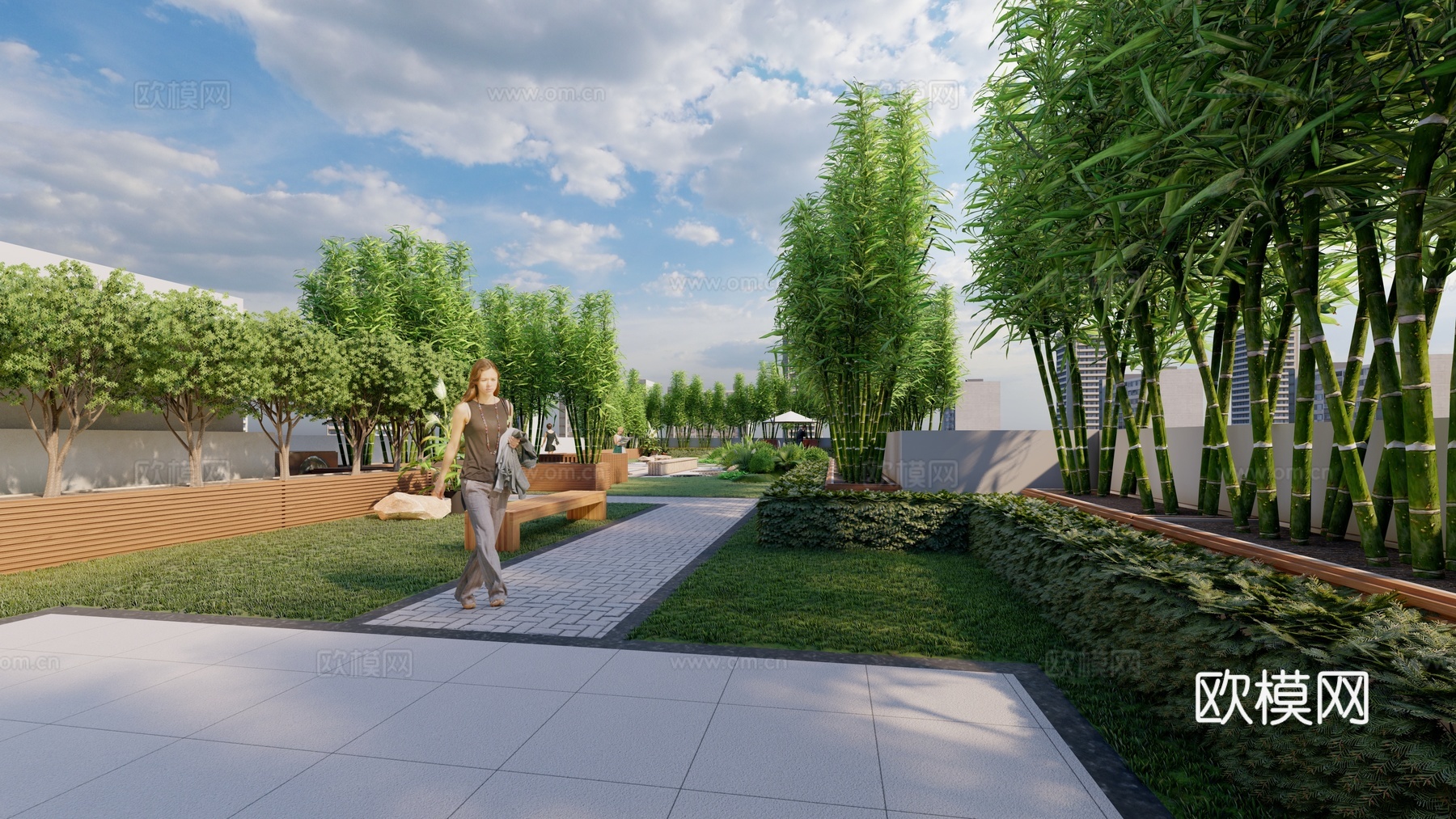 现代屋顶花园 露台花园 花园平台 屋顶花园 花园su模型