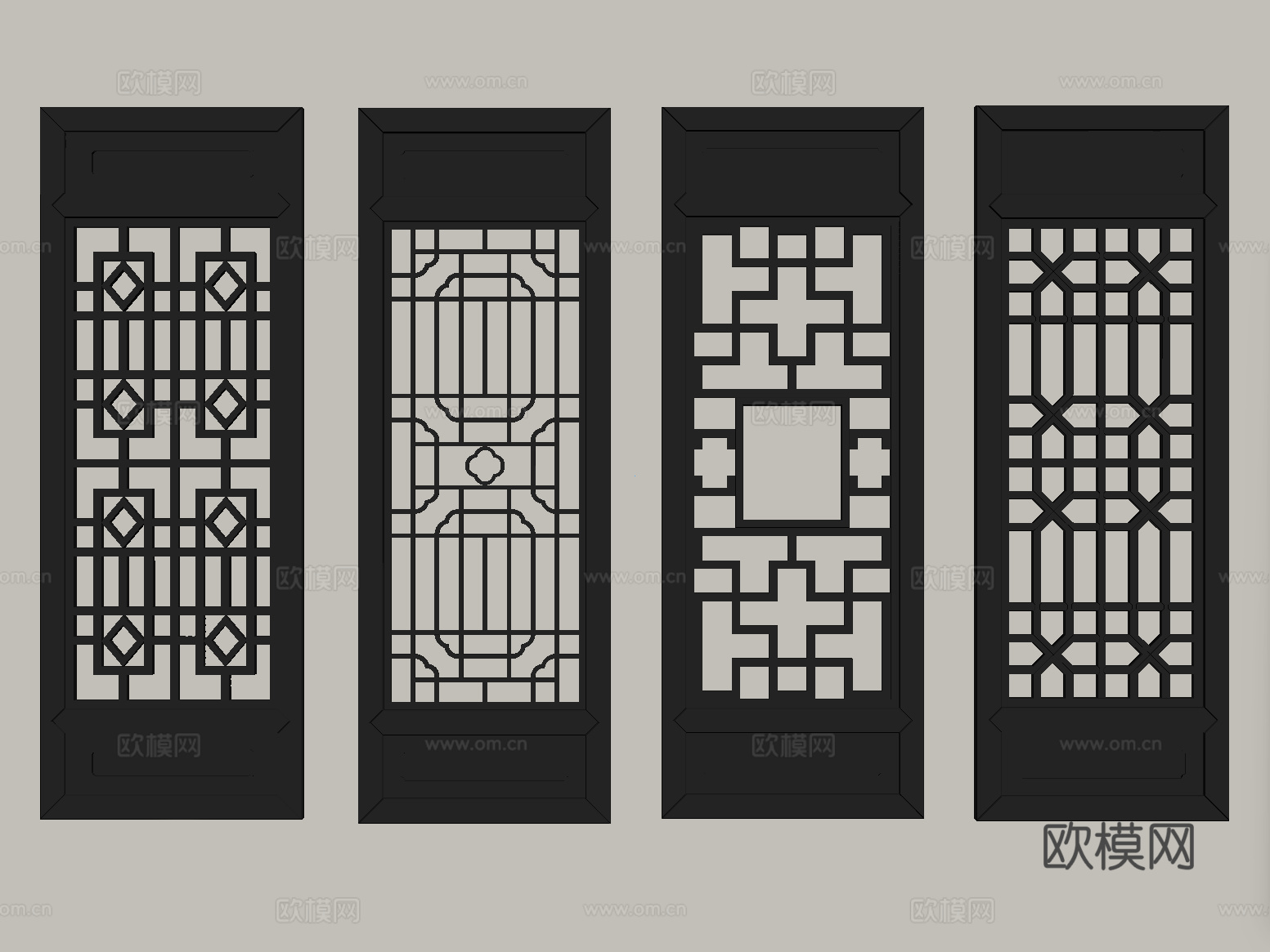 新中式仿古窗 花窗 雕花窗户 花格木窗su模型