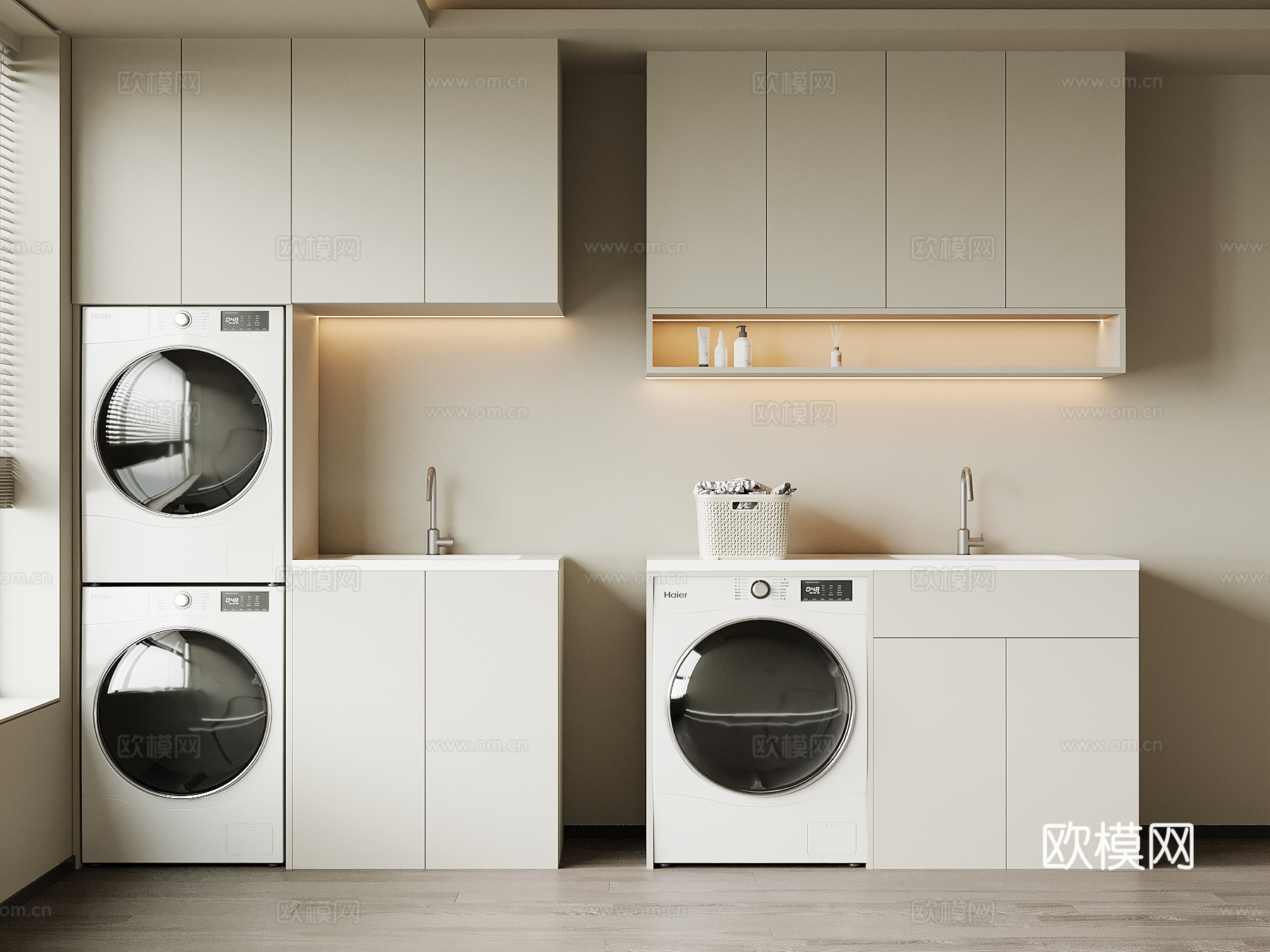 现代阳台洗衣机柜su模型