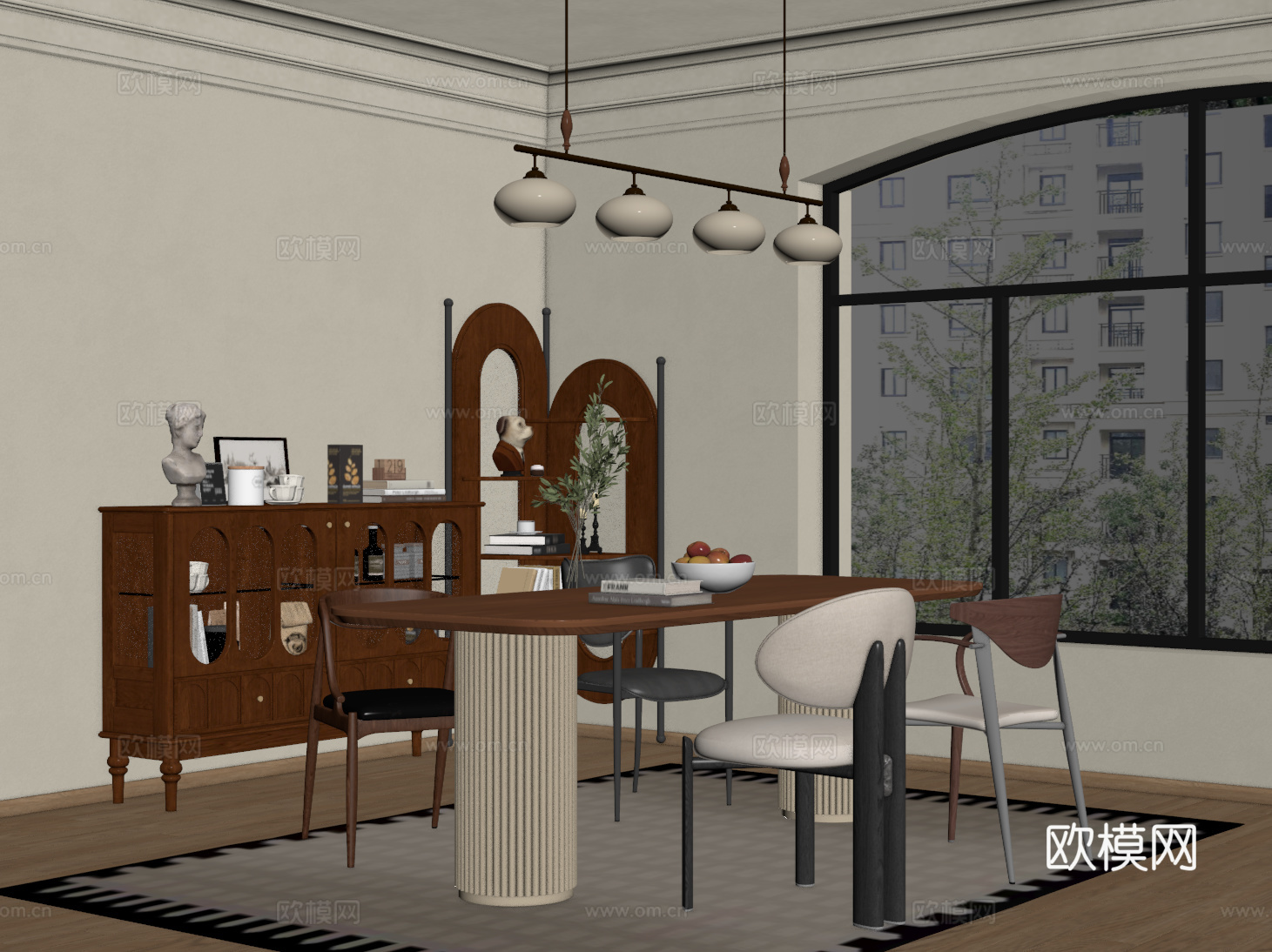 法式中古餐厅 餐桌椅 餐边柜su模型