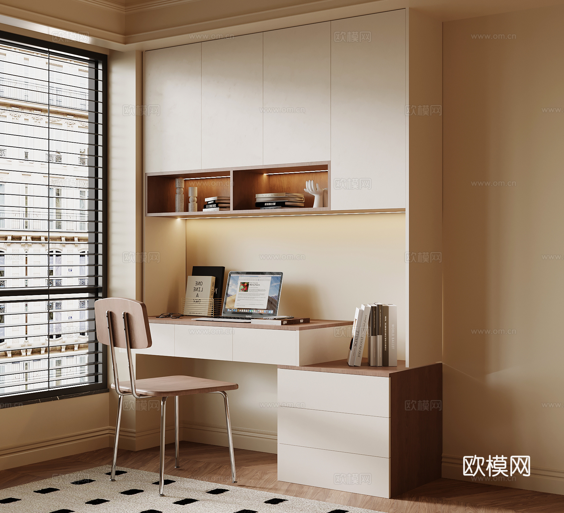 现代中古风书桌柜3d模型下载