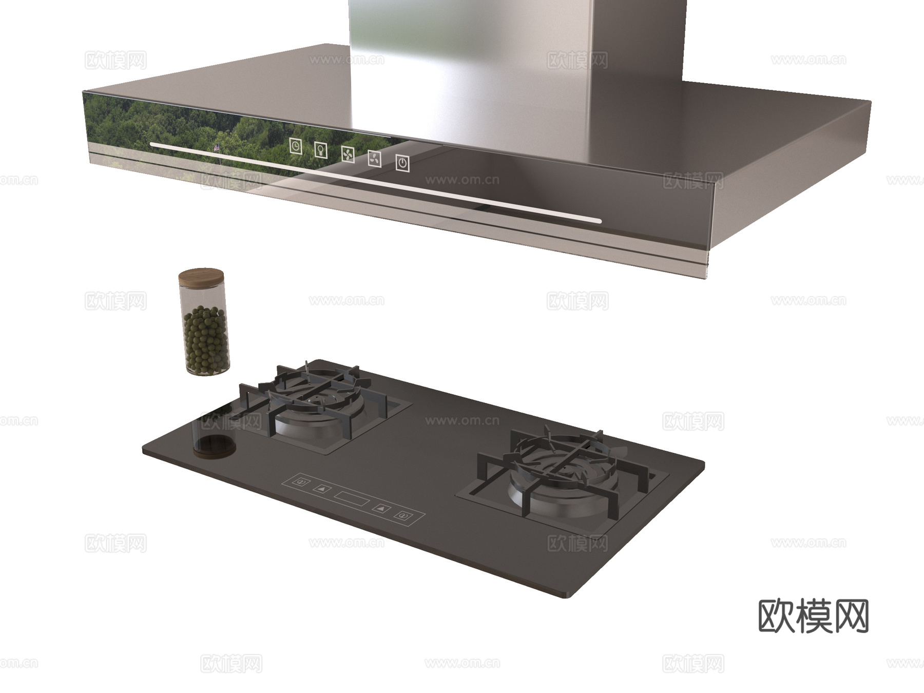 现代炉灶 油烟机su模型