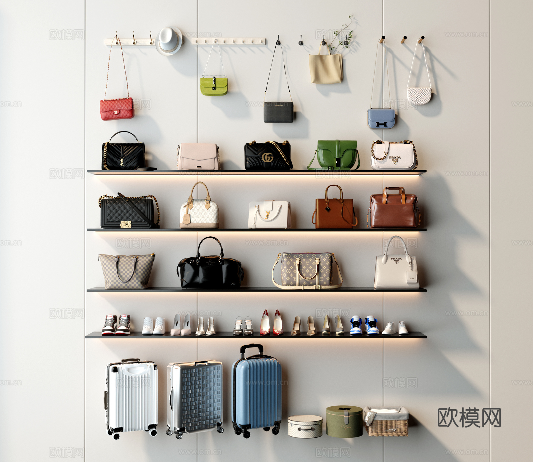 挂衣钩 包包  行李箱 鞋子 包su模型
