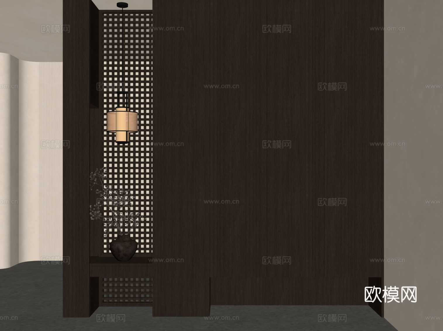 新中式玄关 玄关柜su模型