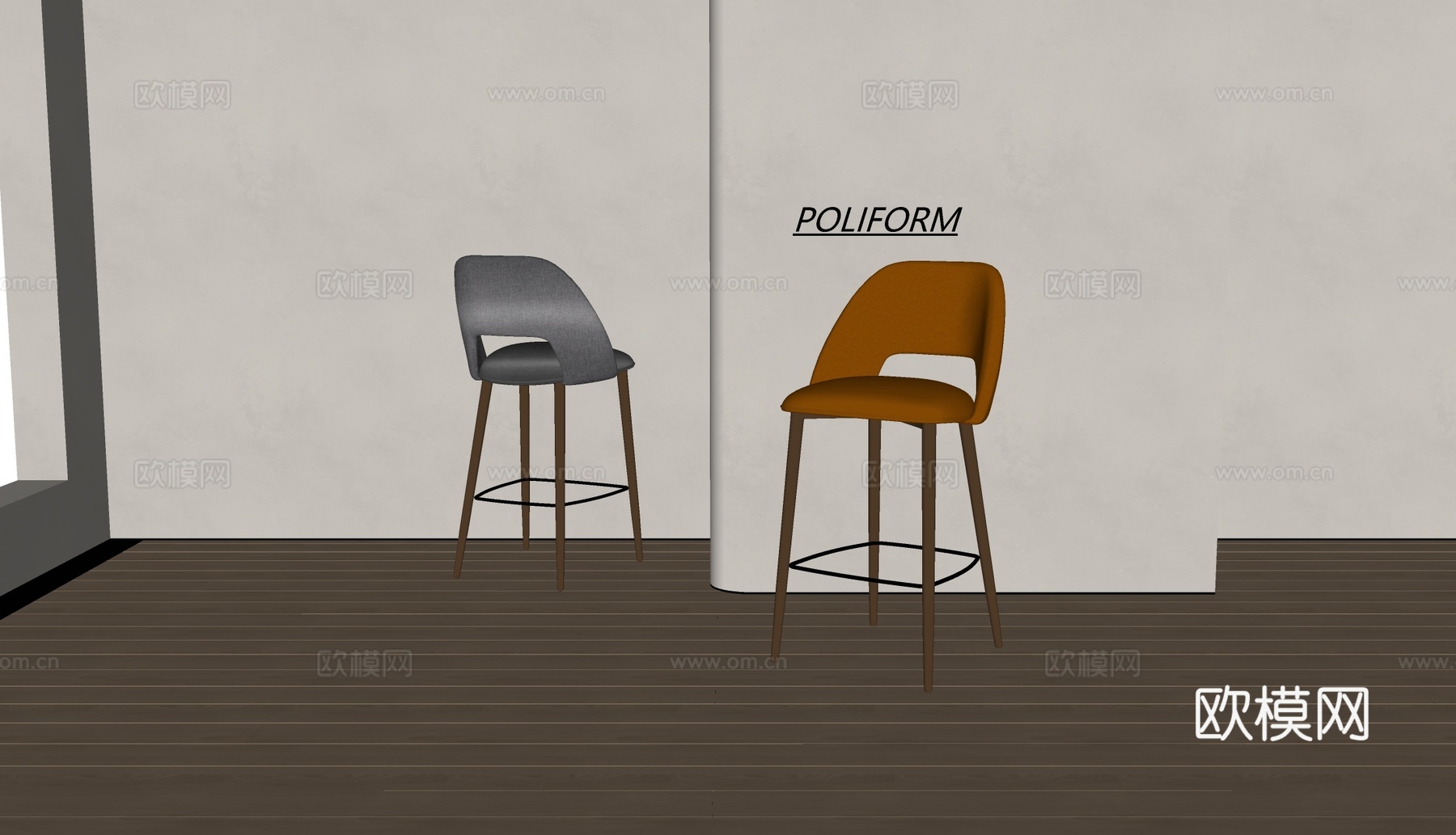 poliform现代单人椅 餐椅 吧椅 皮革椅子 布艺椅子su模型