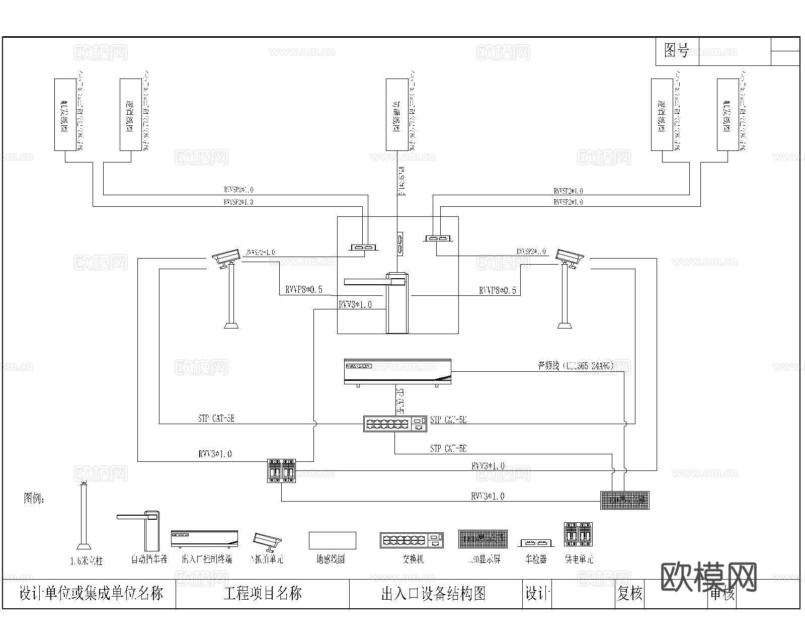 道闸车检器抓拍机 监控系统CAD 校园视频监控拓扑图cad施工图