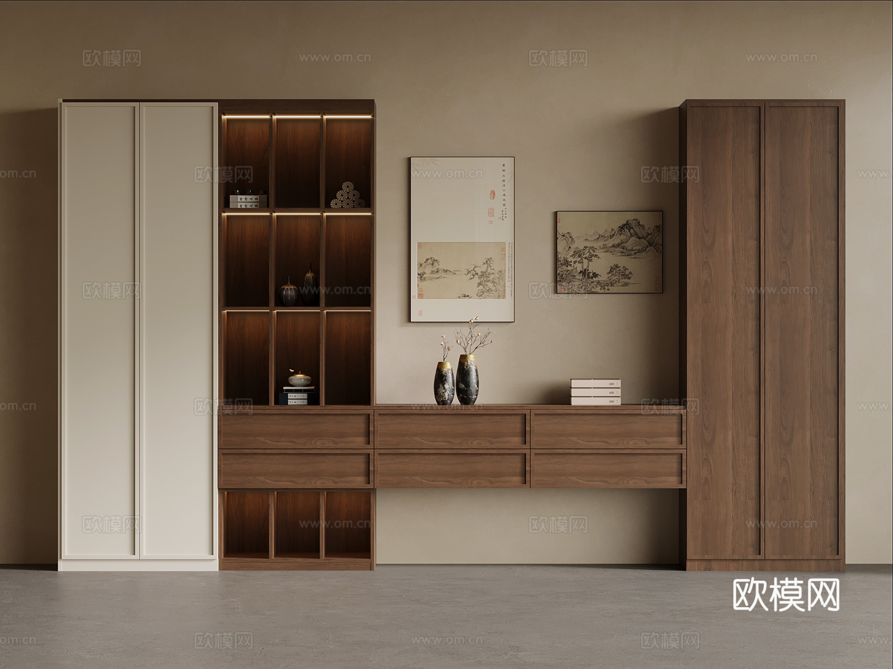 新中式书柜 宋式风书柜su模型