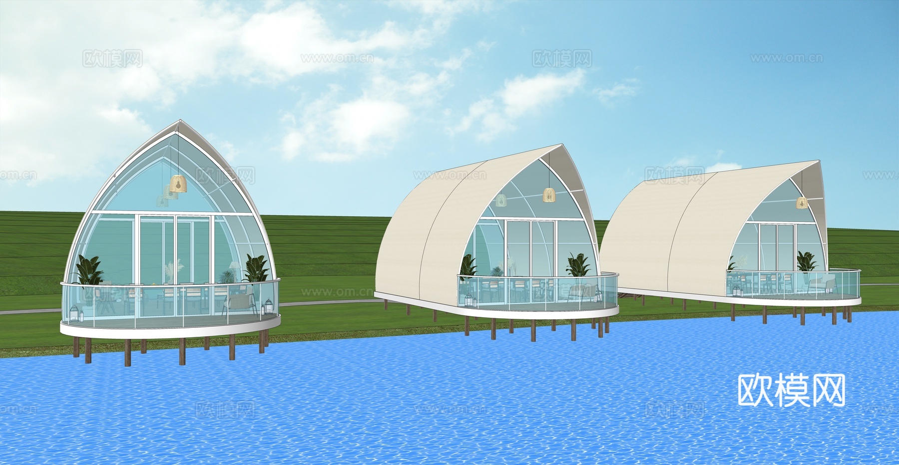 滨水帐篷餐饮su模型