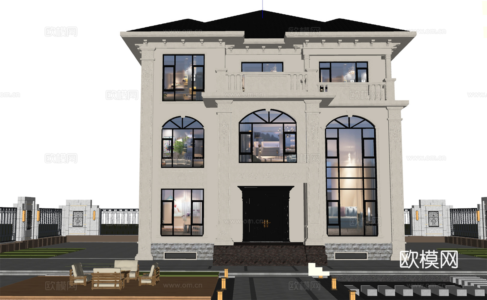 简欧独栋别墅 自建房别墅 三层别墅su模型