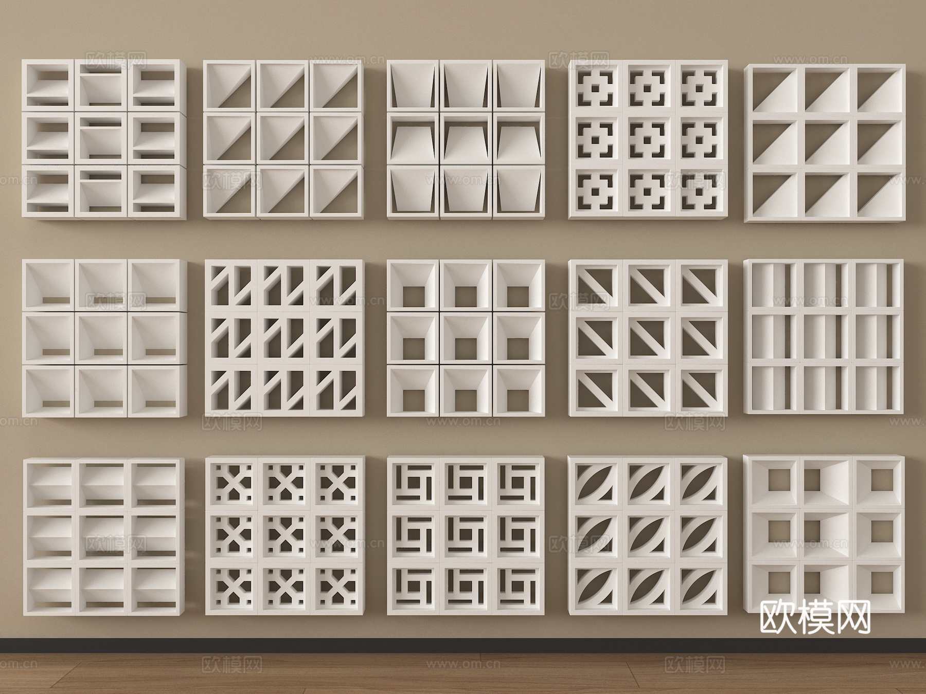 现代水泥砖隔断 镂空水泥砖隔断 空心砖 镂空砖su模型