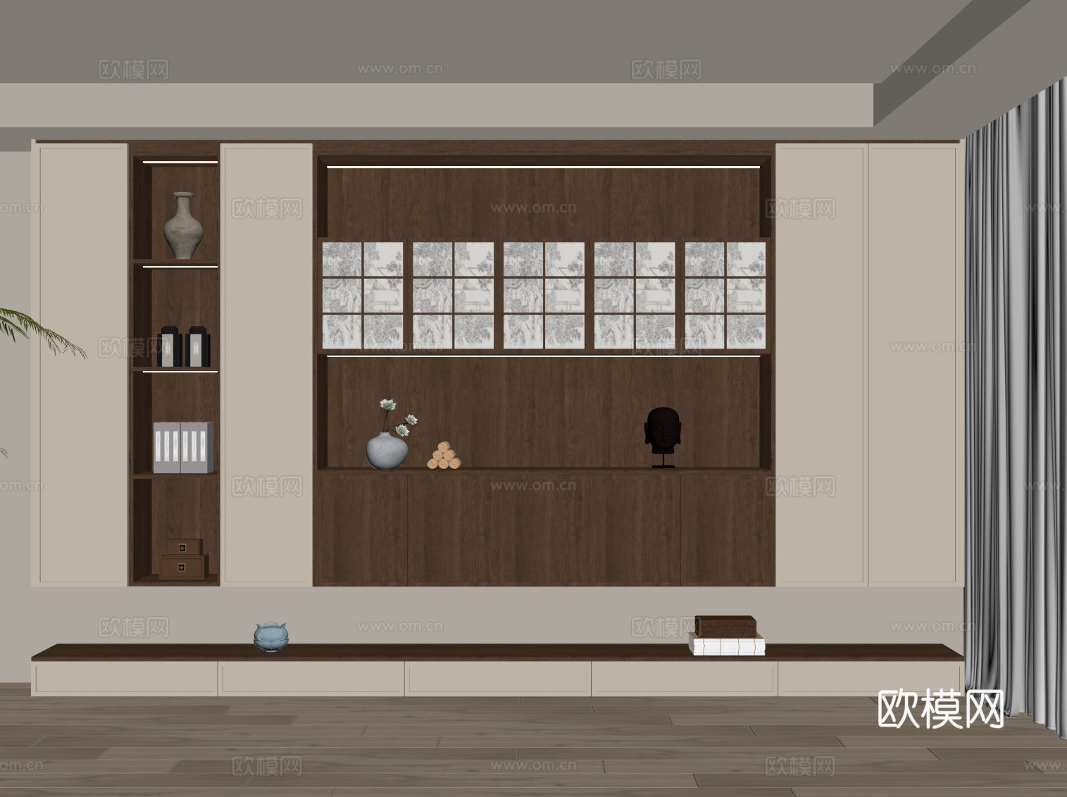 新中式书柜 宋式风书柜su模型