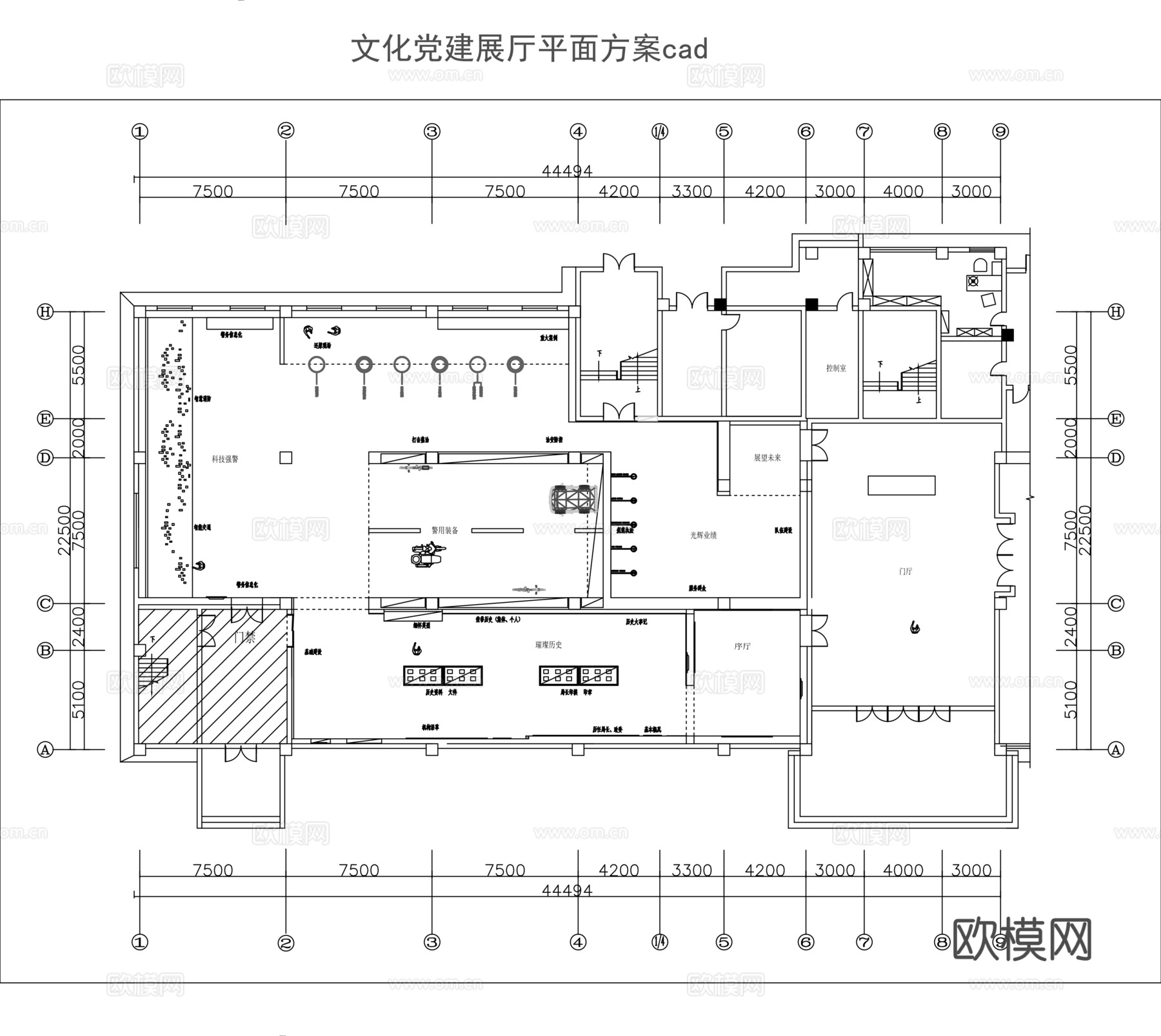 文化党建展厅平面图cad施工图