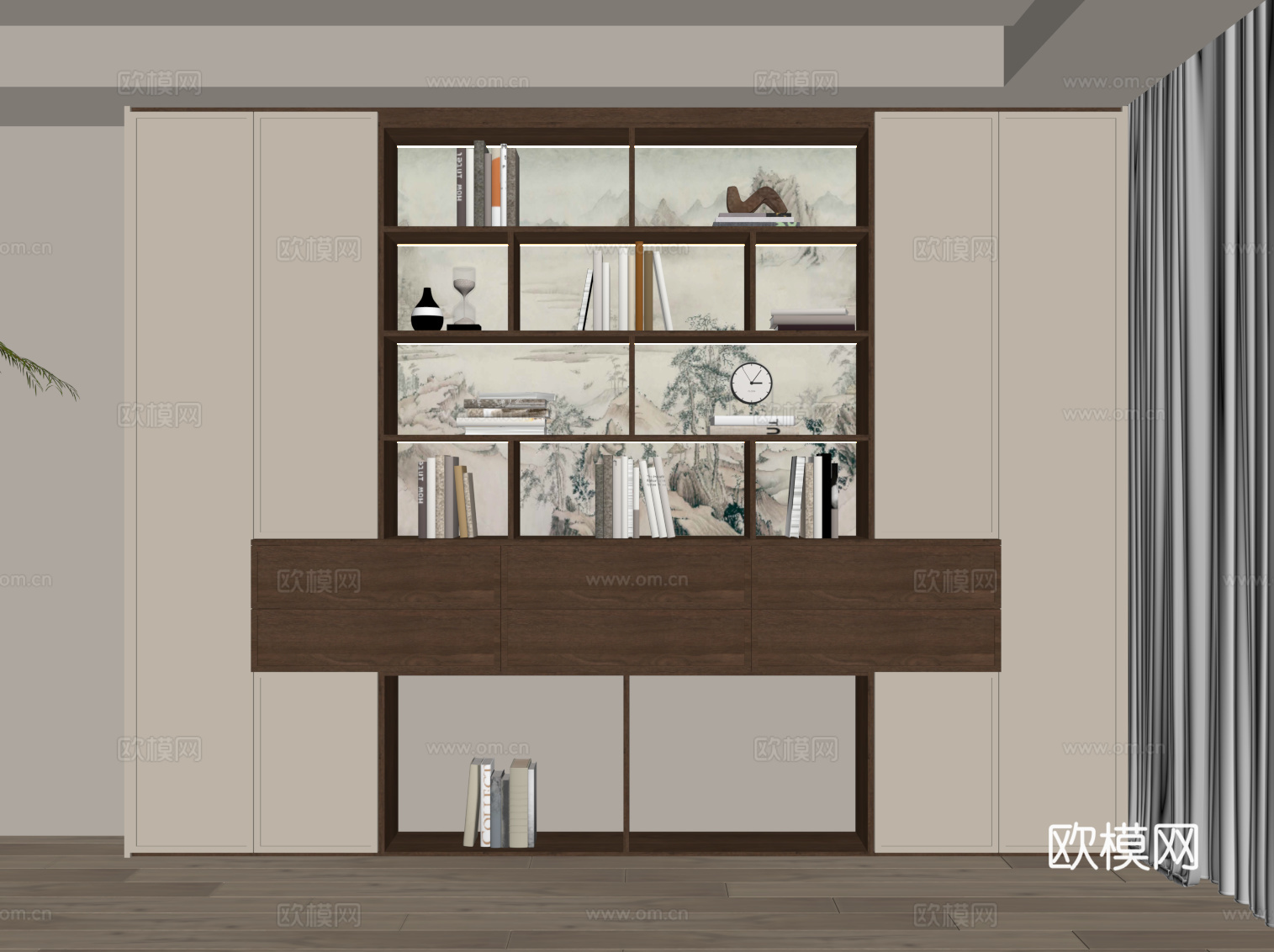 新中式书柜 宋式风书柜su模型