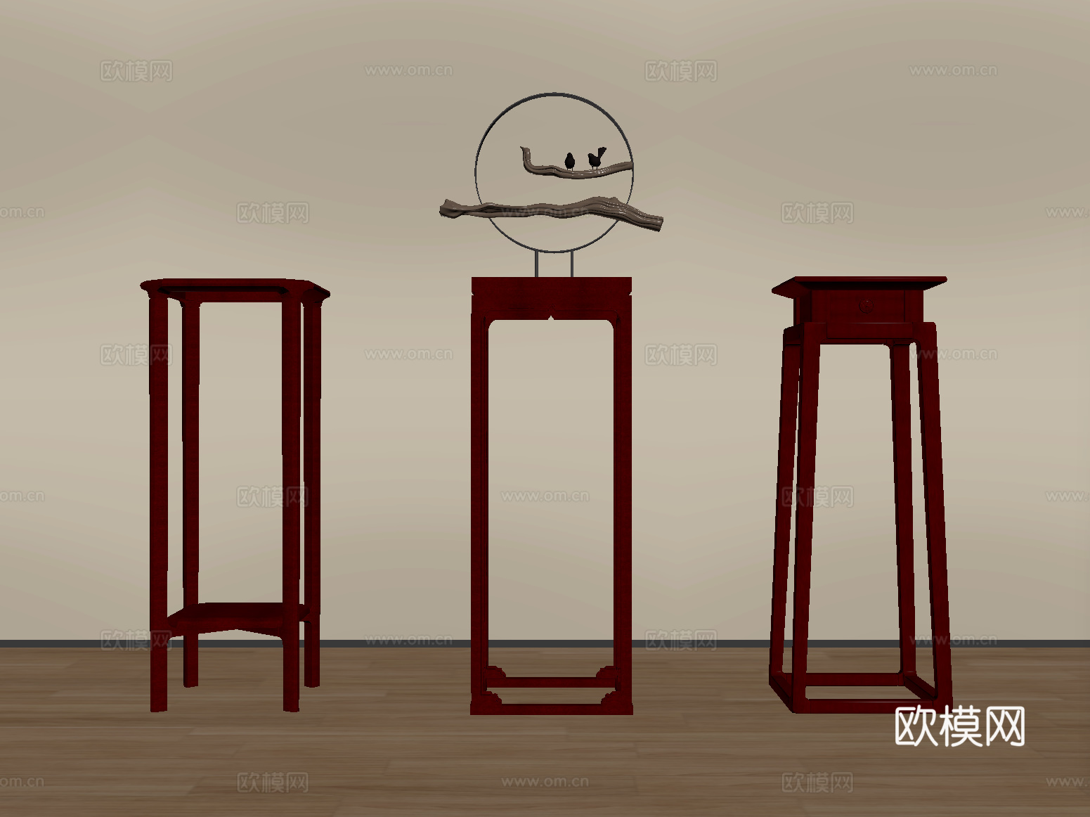 新中式花架 花几su模型