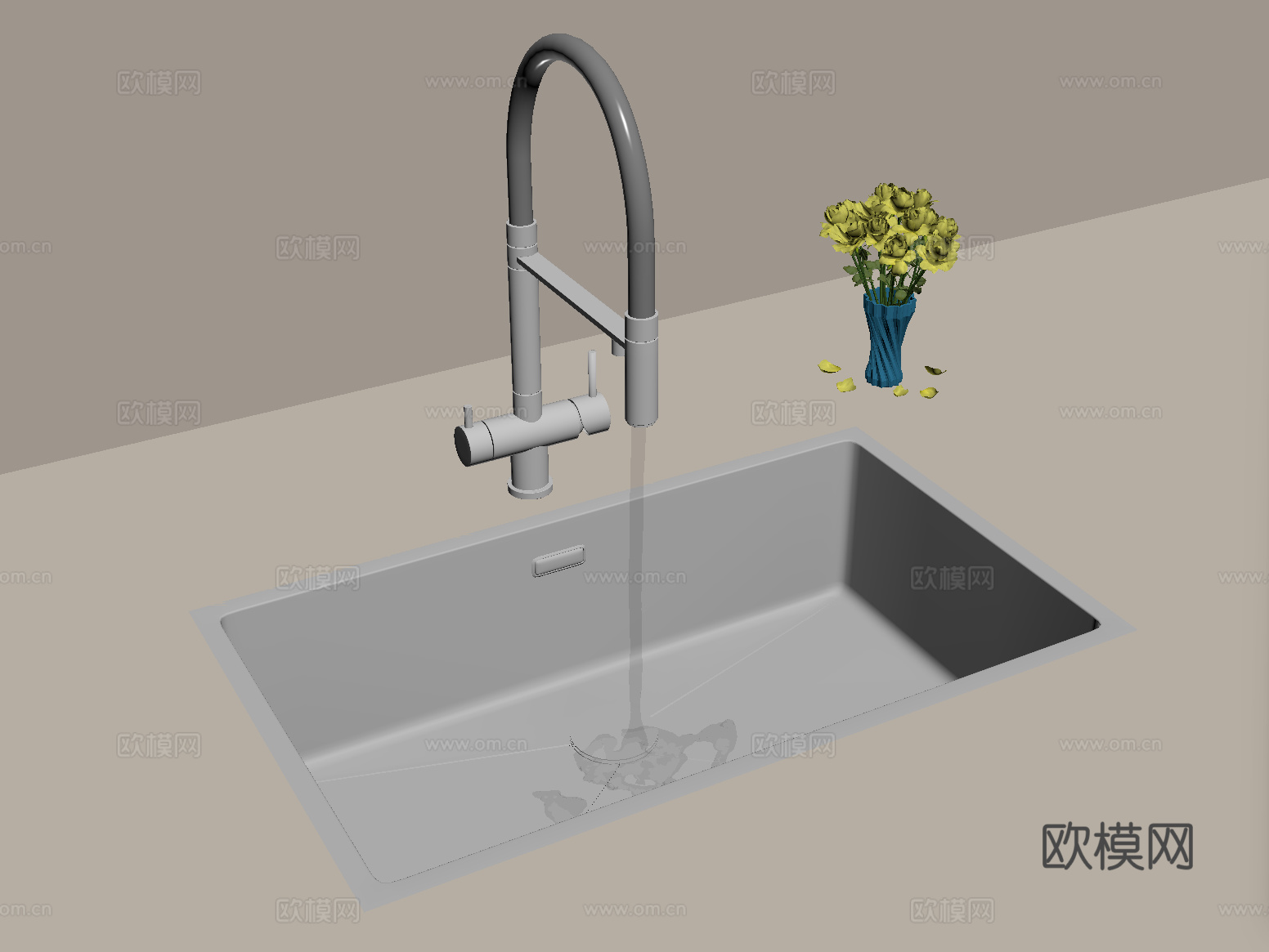 现代水槽 不锈钢水槽 水龙头 洗菜盆su模型