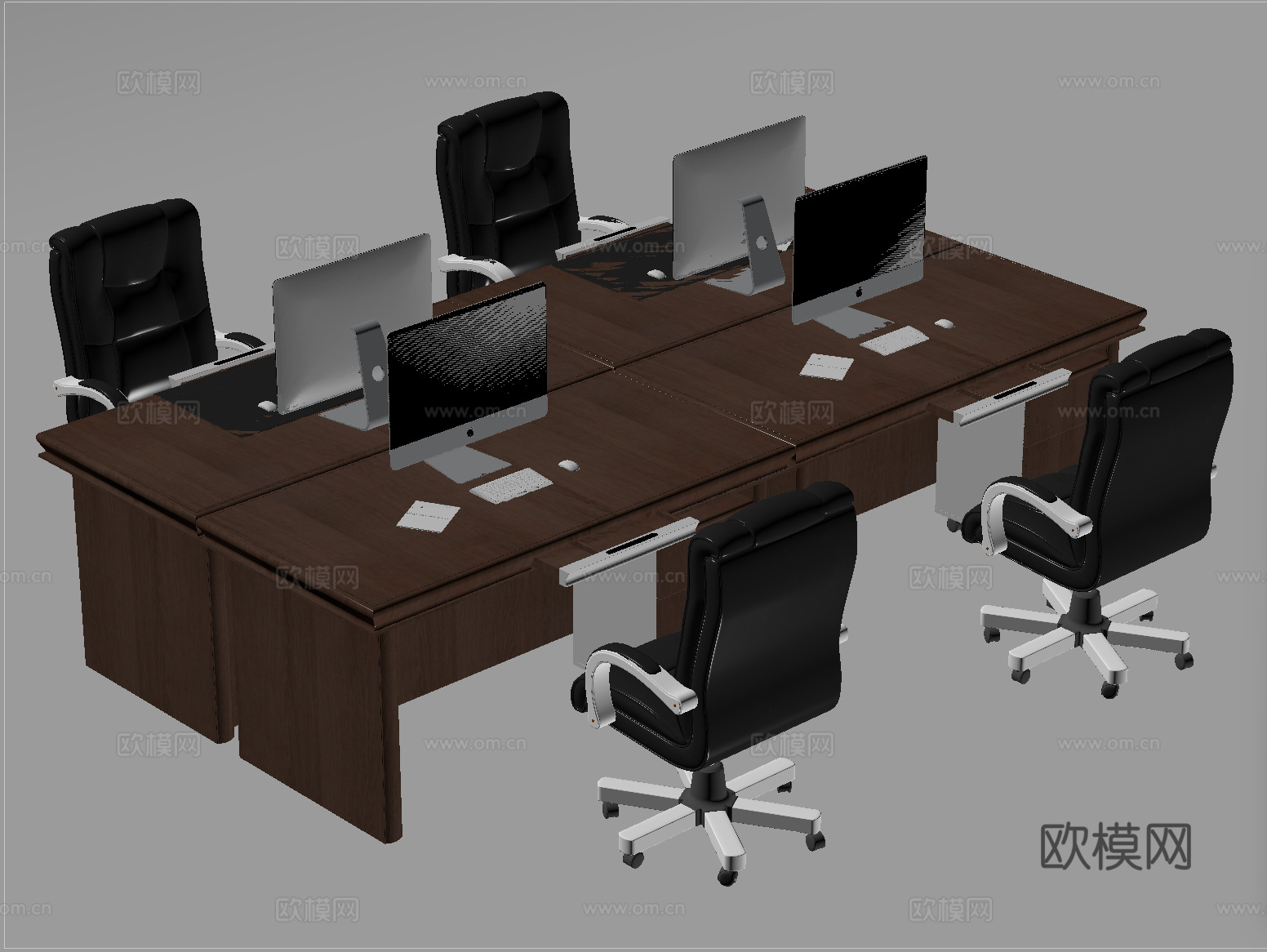 现代办公桌椅组合 电脑桌椅 员工工位su模型