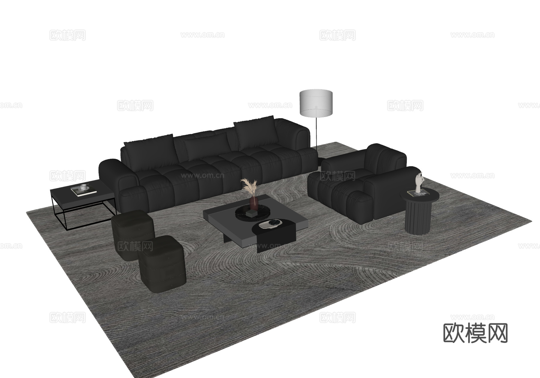 现代办公沙发茶几组合 商务沙发 事业单位沙发su模型