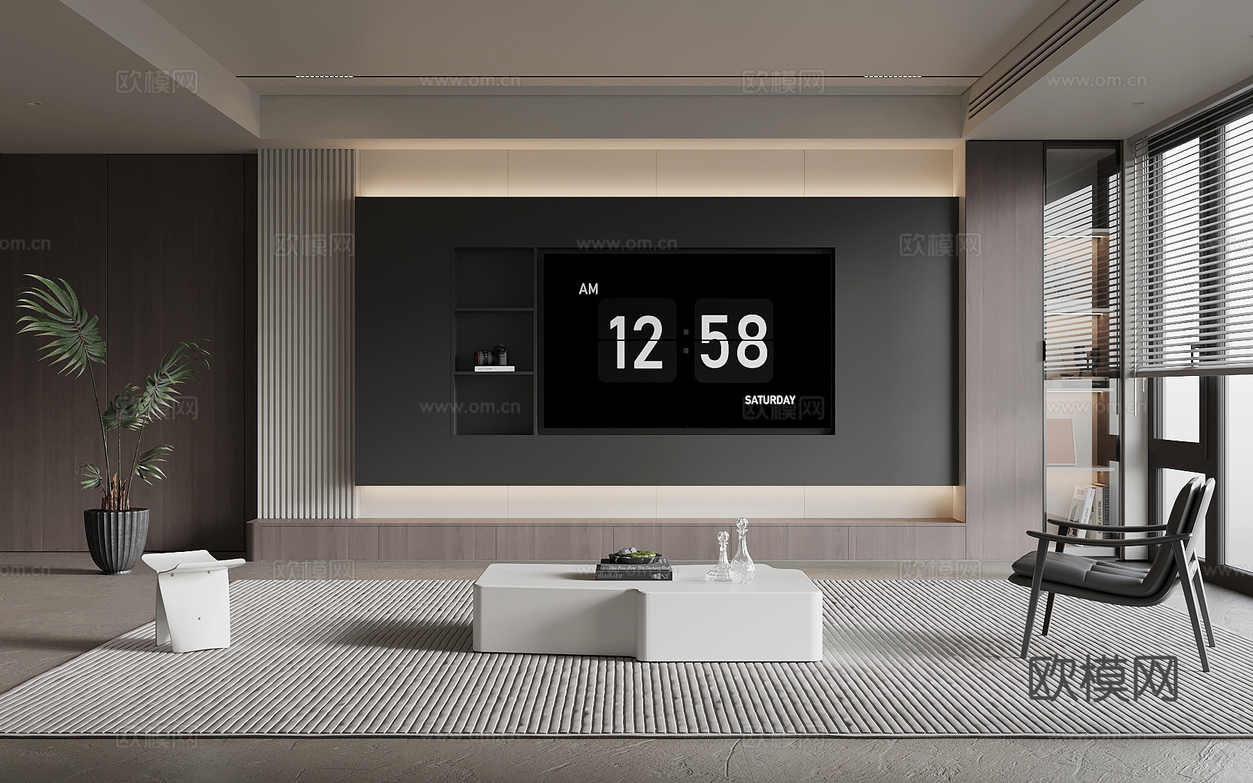 现代极简客厅 电视背景墙 沙发茶几组合su模型