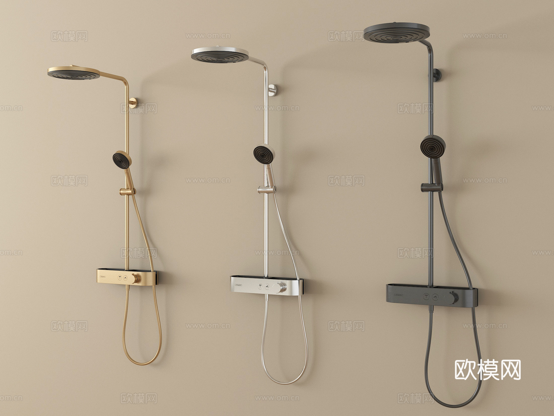 现代淋浴花洒 不锈钢花洒su模型