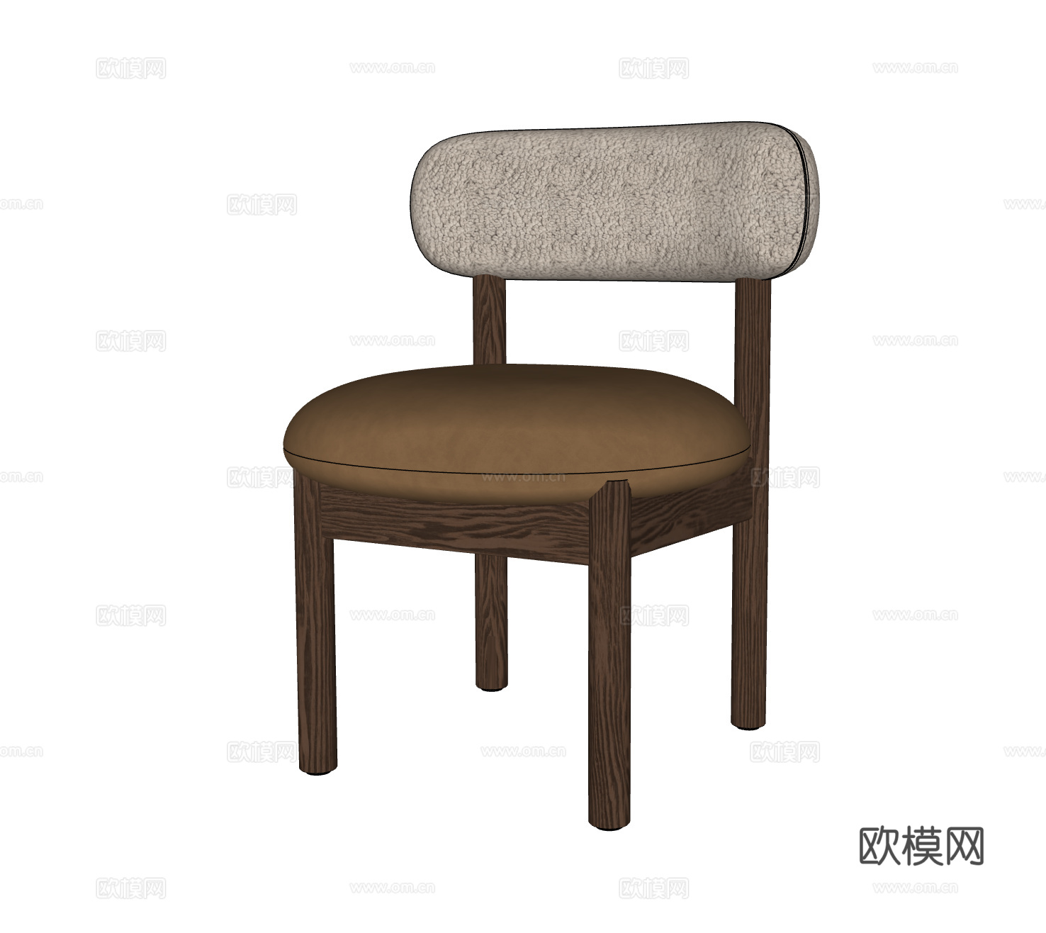 法式中古风单椅 餐椅 休闲椅 羊羔绒 皮革 木材su模型