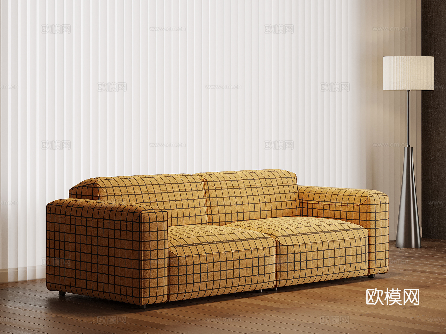 现代双人沙发 布艺休闲沙发su模型