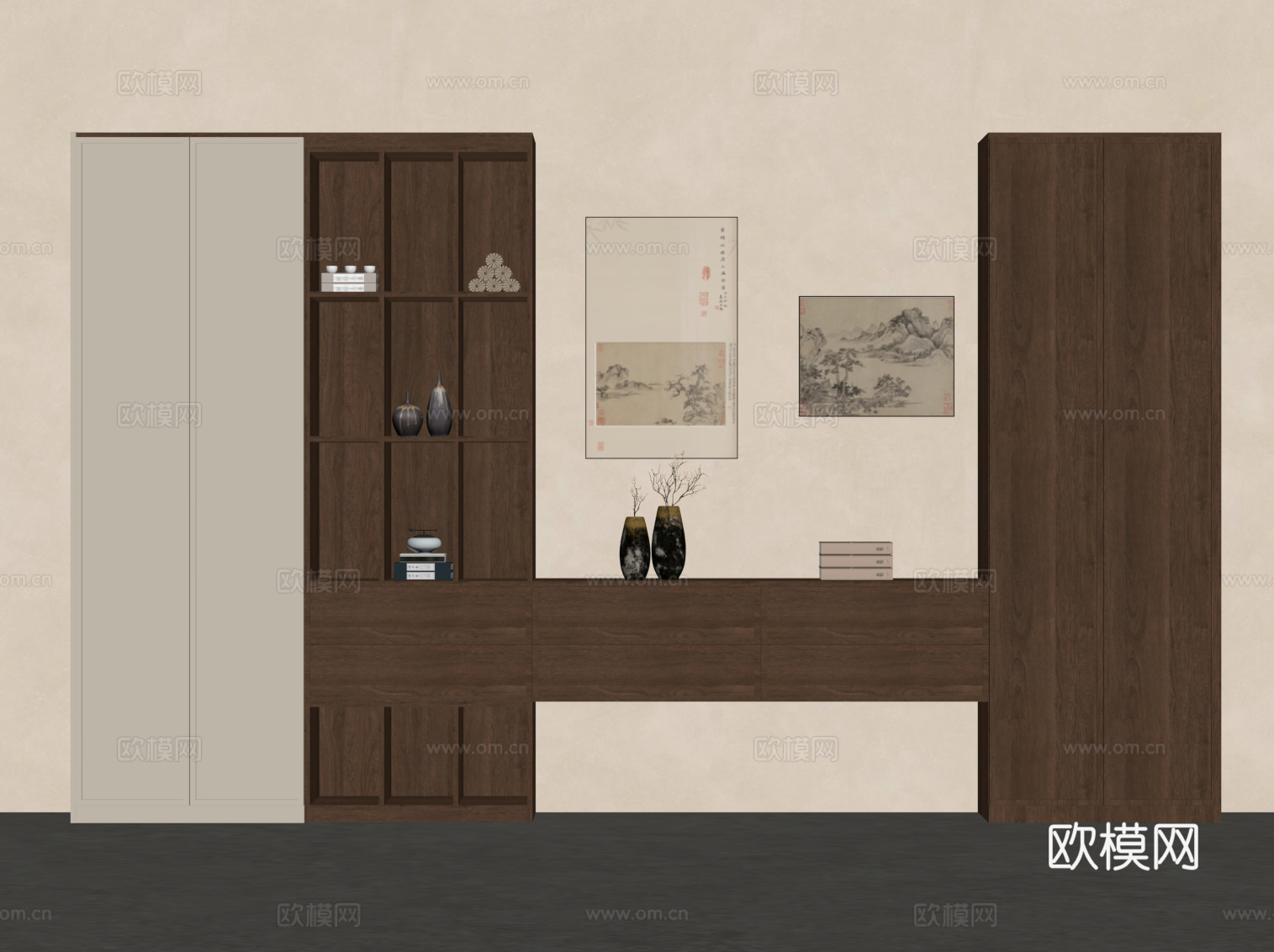 新中式书柜 宋式风书柜su模型