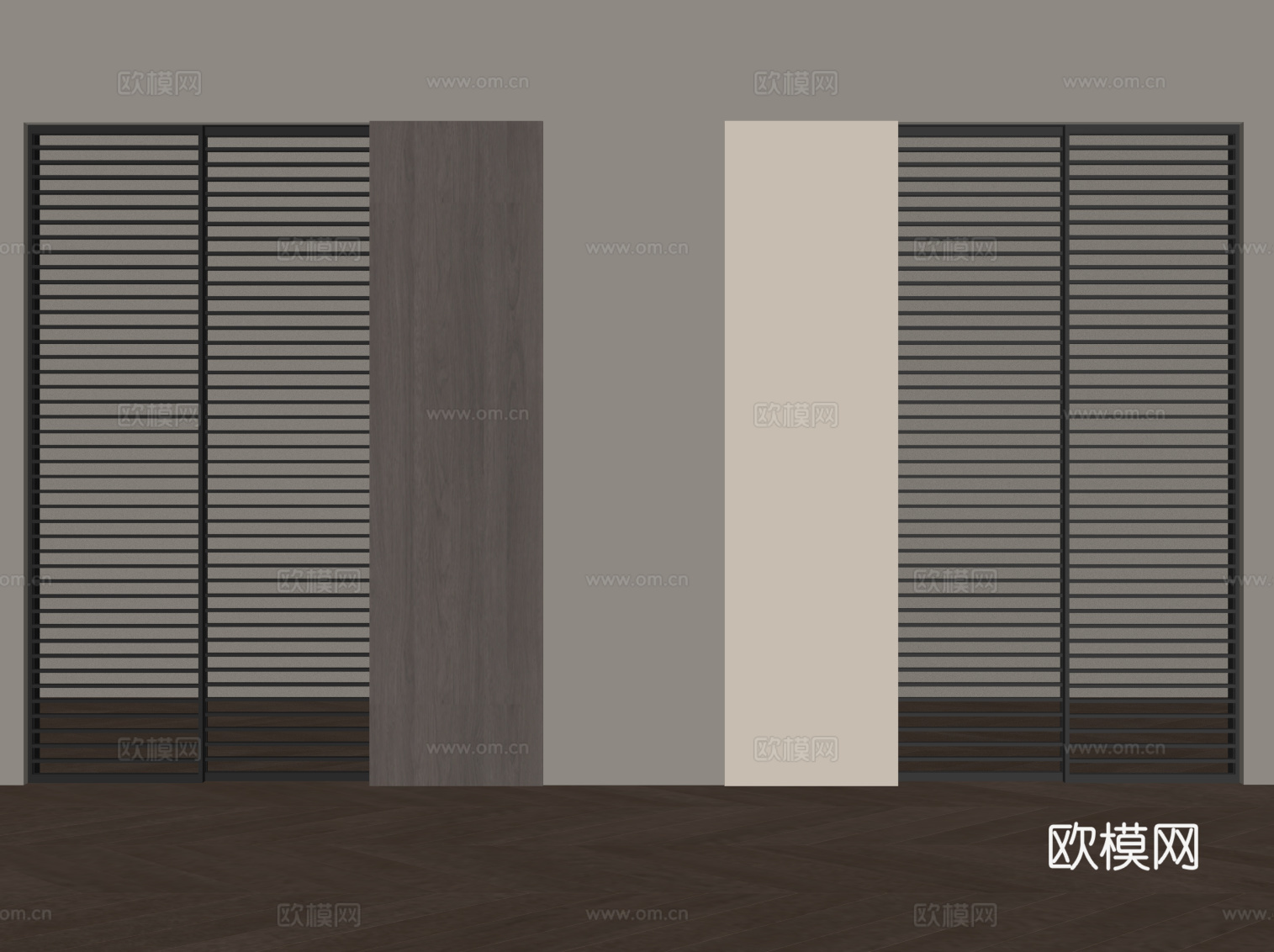 现代移门 玻璃格栅推拉门su模型