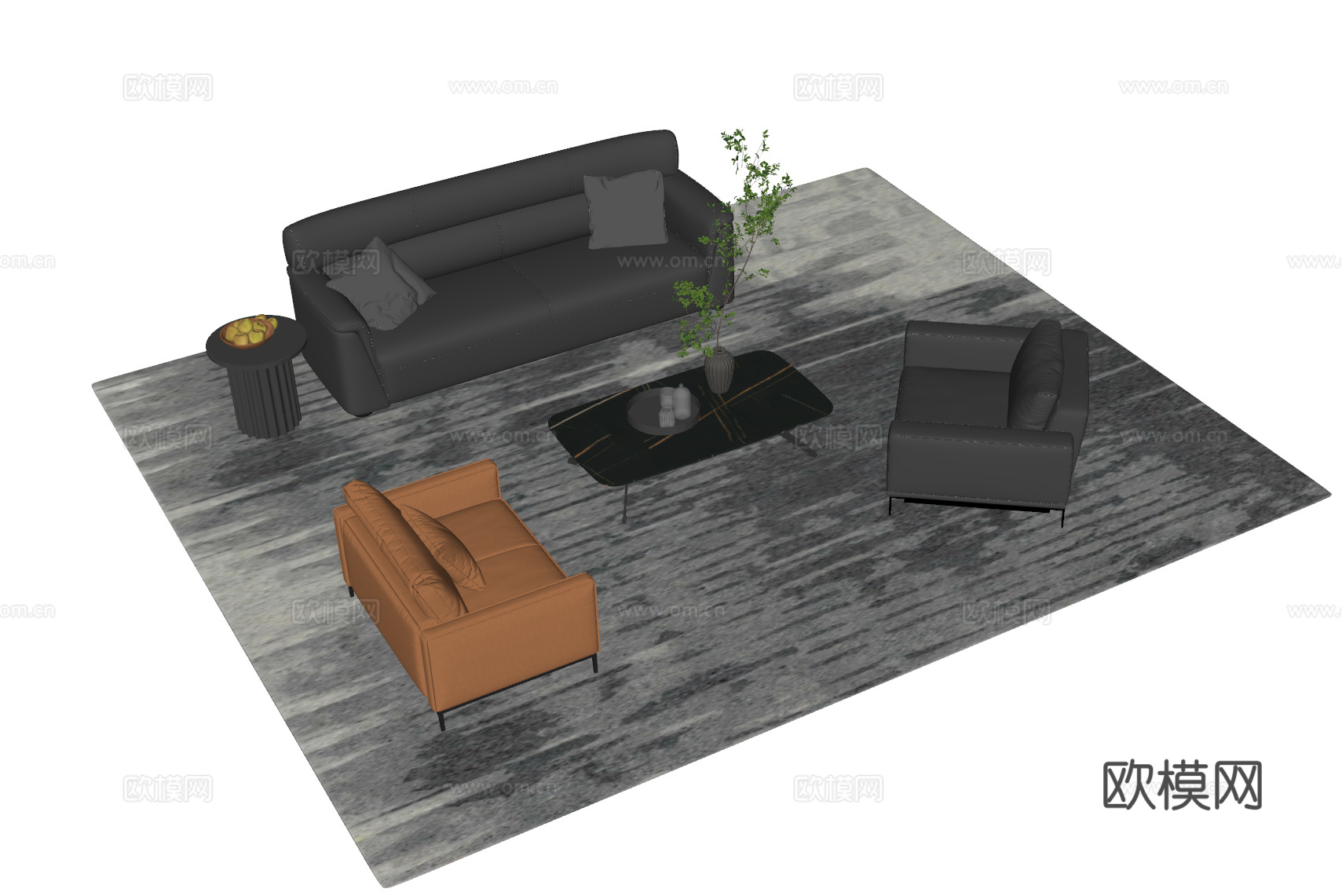 现代办公沙发茶几组合 商务沙发 事业单位沙发su模型