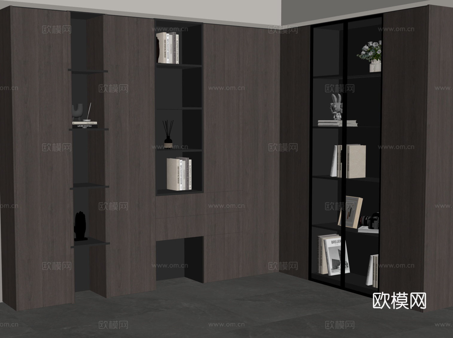 现代意式书柜 L型书柜su模型