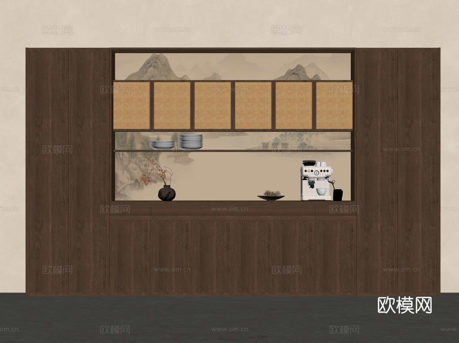 新中式酒柜 宋式风酒柜 餐边柜su模型