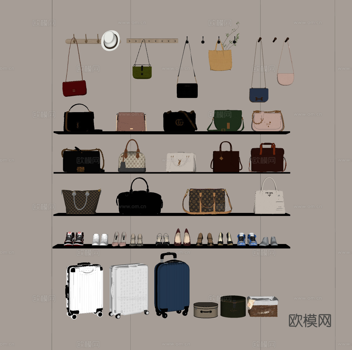 挂衣钩 包包  行李箱 鞋子 包su模型