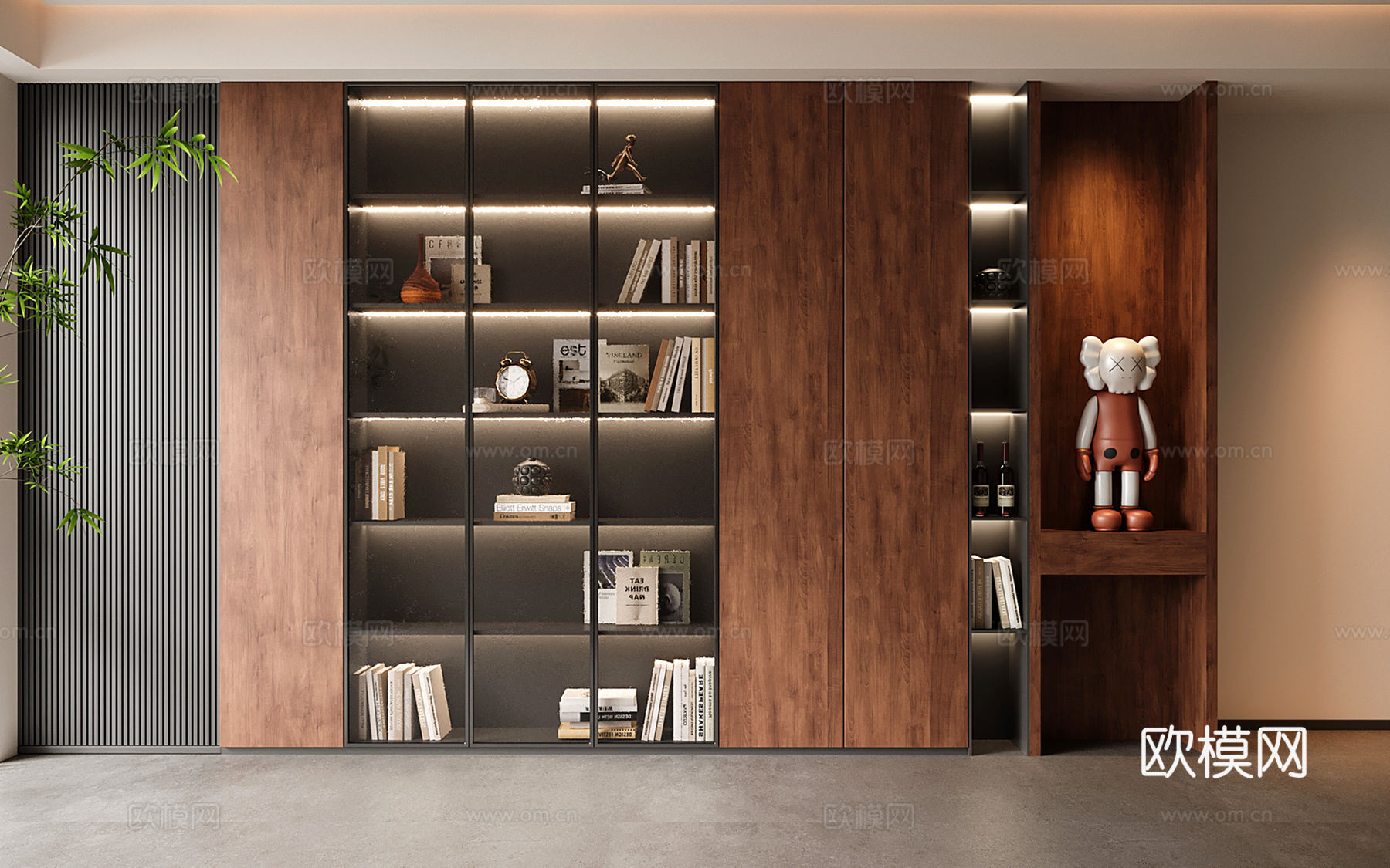 中古现代书柜 定制满墙书柜su模型