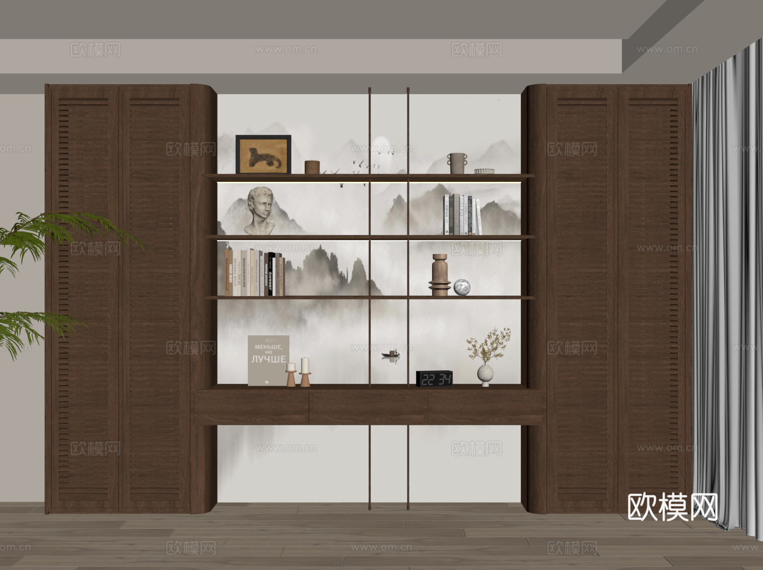 新中式书柜 宋式风书柜su模型