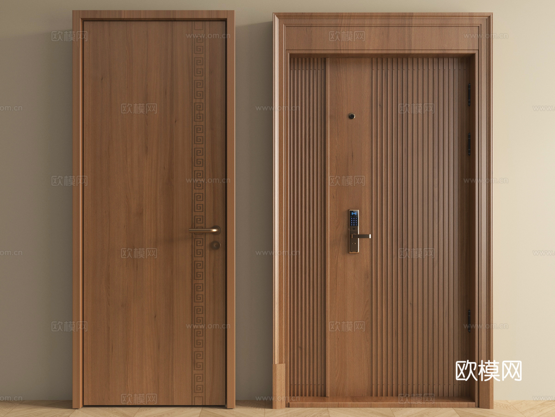 新中式单开门 卧室门 房门 木门 平开门 防盗门 子母门su模型