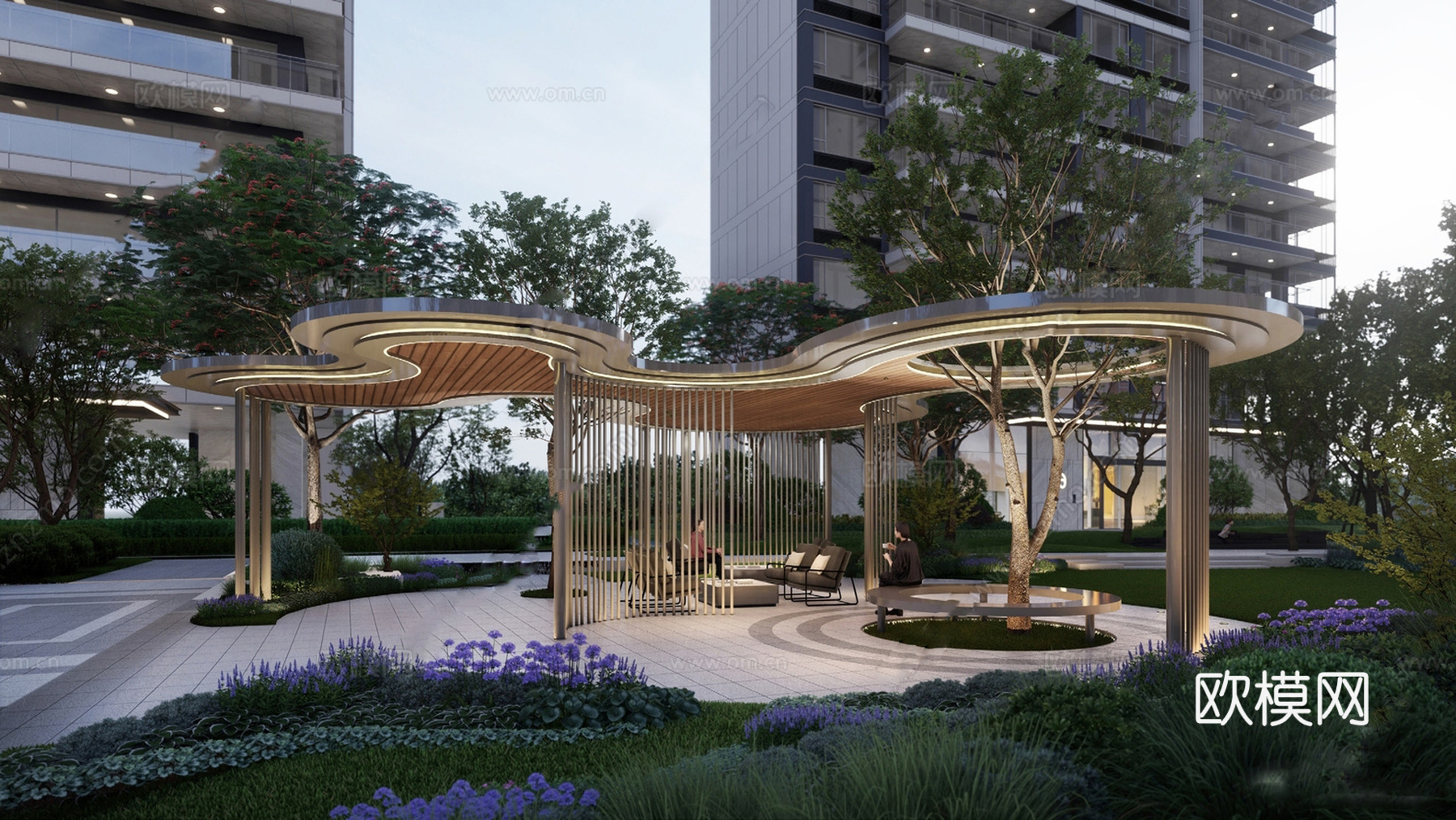 现代景观廊架 小区廊架su模型下载（渲染图1）